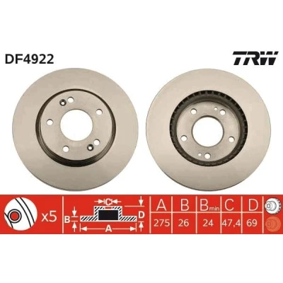 Imagem de TRW DF4922 Disco de travão 275 26 5 114,3 ventilado pintado