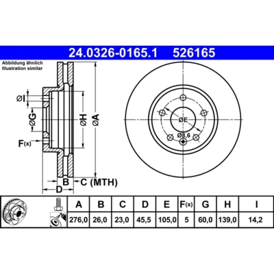 Imagem de ATE PowerDisc 24.0326 0165.1 Disco de travão 276,0 26,0 5 105,0 ventilado revestido com parafusos OPEL: Astra J Sports Tourer, Hatchback