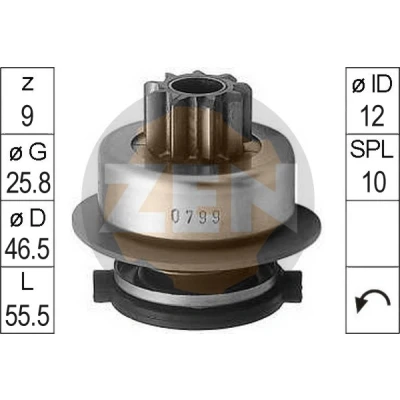 Imagem de ERA ZN0799 Engrenagem de roda livre, motor arranque VOLKSWAGEN: GOLF 3, SEAT: Ibiza 2, RENAULT: Kangoo I Express