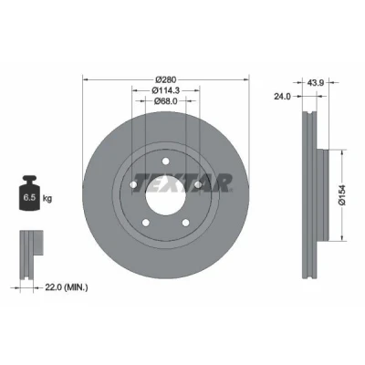 Imagem de TEXTAR 92232205 Disco de travão 280 24 05/05 114,3 interior ventilado revestido alto carbono sem pernos fixação da roda, cubo roda
