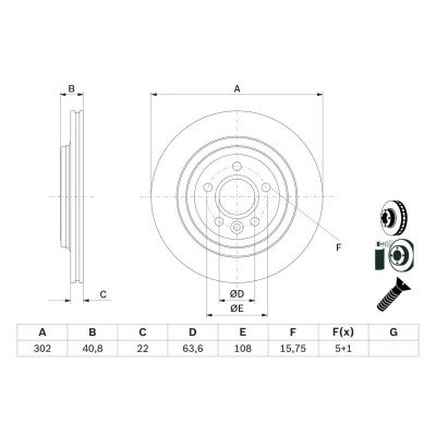 Imagem de BOSCH 0 986 479 E85 Disco de travão 302 22 5 108 ventilado revestido com parafusos VOLVO: V60 I, S60 II, V70 3