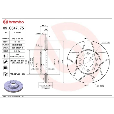 Imagem de BREMBO 09.C547.75 Disco de travão 276 24 9 interior ventilado revestido alto carbono com parafusos VOLKSWAGEN: Golf 7, 6, 7 Variant