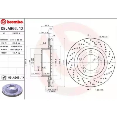Imagem de BREMBO XTRA LINE 09.A966.1X Disco de travão 340 32 5 perfurado/ventilado revestido TOYOTA: Land Cruiser 200