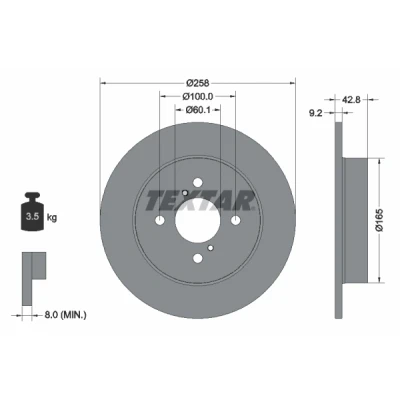 Imagem de TEXTAR PRO 92227903 Disco de travão 258 9,2 04/06 100 cheio revestido sem pernos fixação da roda, cubo roda SUZUKI: Ignis 2, I