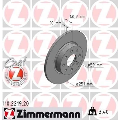 Imagem de ZIMMERMANN Disco de travão ALFA ROMEO: MiTo COAT Z 10mm 8/4 5furos 98mm cheio revestido 110.2219.20 51805559,51813705,51865104,51865132