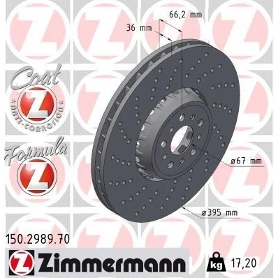 Imagem de ZIMMERMANN disco de travão BMW: X3 395mm 36mm 10/5 5furos 112mm ventilado, perfurado, duas peças 150.2989.70 Discos