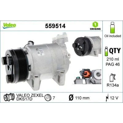 Imagem de VALEO 559514 compressor DKS17D 12 PAG 46 R 134a com óleo de