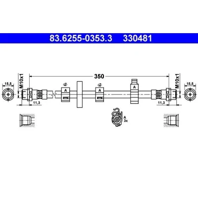 Imagem de ATE 83.6255 0353.3 Mangueira de Travão 350 VOLKSWAGEN: TRANSPORTER 4, 4 Bus