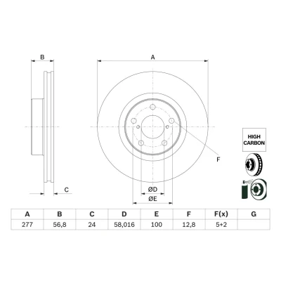 Imagem de BOSCH 0 986 479 E69 Disco de travão 277 24 5 100 ventilado revestido alto carbono SUBARU: Impreza II Sedan, I III Hatchback