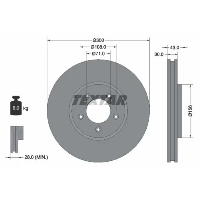 Imagem de TEXTAR PRO 92099003 Disco de travão 300 30 05/05 108 interior ventilado revestido sem pernos fixação da roda, cubo roda JAGUAR: S Type