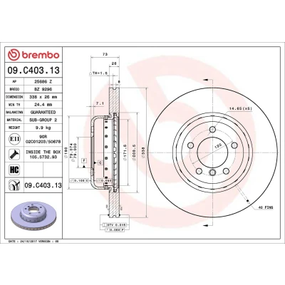 Imagem de BREMBO TWO PIECE DISCS LINE 09.C403.13 disco de travão 338 26 5 interior ventilado, duas peças revestido alto carbono com parafusos