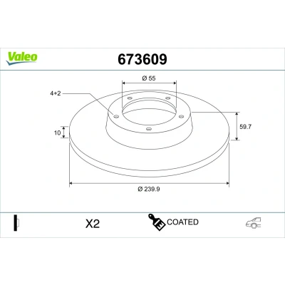 Imagem de VALEO Disco de travão TOYOTA: Corolla VIII Compact, Liftback Eixo traseiro 240mm 10mm 4furos cheio 673609 Discos