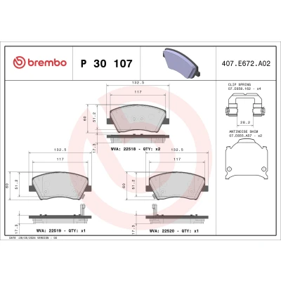 Imagem de BREMBO P 30 107 Jogo de pastilhas para travão disco com avisador sonoro desgaste chapa anti ruído acessórios HYUNDAI: Ioniq