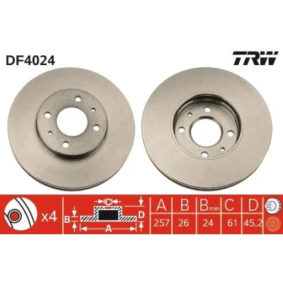 Imagem de TRW DF4024 Disco de travão 257 26 4 100 ventilado pintado NISSAN: SUNNY 3 Liftback, 3, ALMERA 1 Hatchback