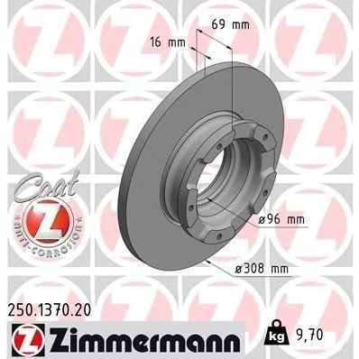 Imagem de ZIMMERMANN COAT Z 250.1370.20 Disco de travão 308 16 5/5 5 160 cheio revestido com anel sensor do ABS FORD: Transit Custom V362 Van