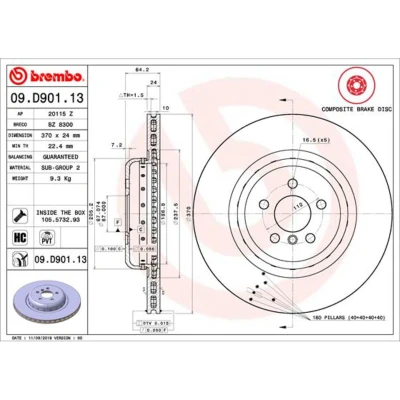 Imagem de BREMBO 09.D901.13 disco de travão 370 24 5 interior ventilado, duas peças revestido alto carbono com parafusos BMW: Sedan