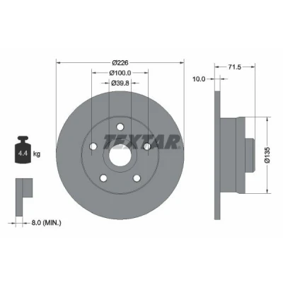 Imagem de TEXTAR 92057200 Disco de travão 226 10 05/05 100 cheio sem o rolamento da roda, pernos fixação com cubo roda VOLKSWAGEN: GOLF 3