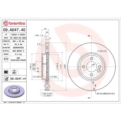 Imagem de BREMBO COATED DISC LINE 09.A047.41 Disco de travão 294 22 4 interior ventilado revestido alto carbono MINI: Hatchback, Cabrio