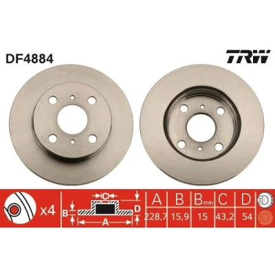 Imagem de TRW DF4884 Disco de travão 229 16 4 100 ventilado pintado TOYOTA: Starlet IV Hatchback