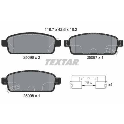 Imagem de TEXTAR 2509606 Jogo de pastilhas para travão disco com avisador sonoro desgaste OPEL: Zafira C Tourer, Astra J GTC