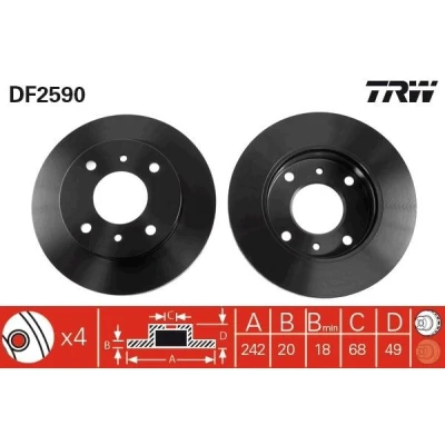 Imagem de TRW DF2590 Disco de travão 242 20 4 114,3 ventilado pintado NISSAN: Primera Sedan, Hatchback