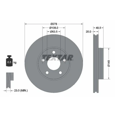 Imagem de TEXTAR PRO 92237703 Disco de travão 278 25 05/05 108 interior ventilado revestido sem pernos fixação da roda, cubo roda FORD: FOCUS 3