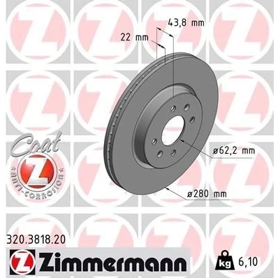 Imagem de ZIMMERMANN 320.3818.20 Disco de travão 280 22 6/4 4 100 interior ventilado revestido KIA: Stonic Hatchback