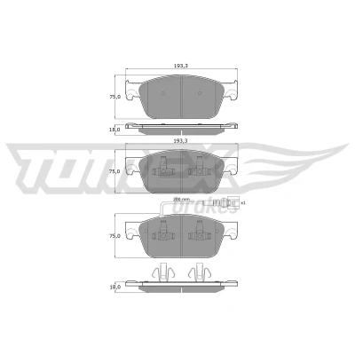 Imagem de TOMEX brakes TX 16 46 Jogo de pastilhas para travão disco Eixo dianteiro incl. contacto aviso desgaste VOLKSWAGEN: Transporter 5 Bus