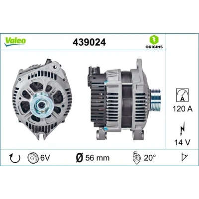 Imagem de VALEO 439024 Alternador 14V 120A PEUGEOT: 306 Hatchback, 206 406 Sedan, FIAT: Ducato II Camião de plataforma/Chassis, Van