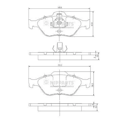 Imagem de NIPPARTS J3603065 Jogo de pastilhas para travão disco Eixo dianteiro FORD: FIESTA 4, 5, Puma, MAZDA: 2 Hatchback, 121 III Hatchback