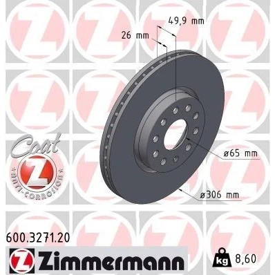 Imagem de ZIMMERMANN Disco de travão CUPRA: Leon Sportstourer, Formentor SUV, VOLKSWAGEN: Golf VIII Hatchback, SKODA: Octavia IV Combi 600.3271.20