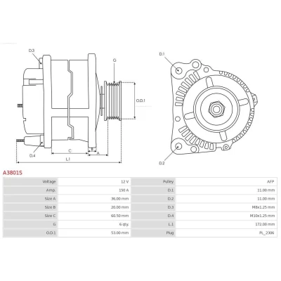Imagem de AS PL A3801S Alternador 12V 150A