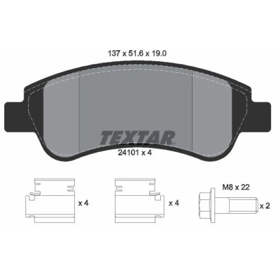 Imagem de TEXTAR 2410101 Jogo de pastilhas para travão disco CITROËN: Berlingo / First I Van, C4 Hatchback, C3 II, PEUGEOT: Partner Van