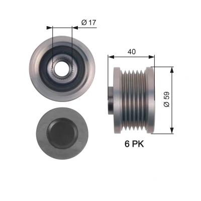 Imagem de GATES OAP7144 Polia Roda Livre do Alternador 40 FleetRunner Micro V Stretch Fit BMW: 5 Touring, Sedan, OPEL: Zafira B, CHEVROLET: Orlando