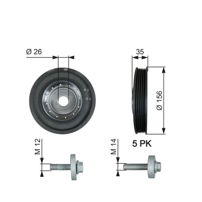 Imagem de GATES TVD1007A Polia da Cambota 156 com acessórios FleetRunner Micro V Stretch Fit RENAULT: MEGANE 2 Kombi, 2, CLIO 3