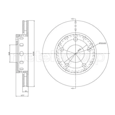 Imagem de METELLI Disco de travão AUDI: A4 B5 Avant, Sedan, VOLKSWAGEN: Passat GP Variant, Sedan 255,8mm 22,0mm 5 68,0mm ventilado pintado