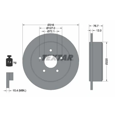 Imagem de TEXTAR 92227700 Disco de travão 316 12 05/05 127 cheio sem pernos fixação da roda, cubo roda JEEP: WRANGLER 3