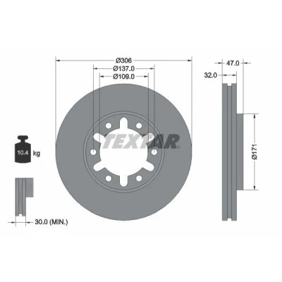 Imagem de TEXTAR 92138300 Disco de travão 306 32 06/06 137 interior ventilado sem pernos fixação da roda, cubo roda NISSAN: Patrol GR 5 SUV