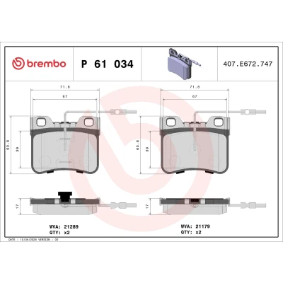 Imagem de BREMBO P 61 034 Jogo de pastilhas para travão disco incl. contacto aviso desgaste sem acessórios PEUGEOT: 106 I Hatchback, CITROËN: AX