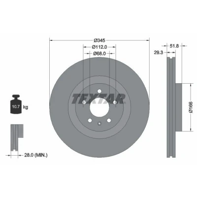 Imagem de TEXTAR PRO+ 92160205 Disco de travão 345 29,3 05/06 112 interior ventilado revestido alto carbono sem pernos fixação da roda, cubo roda