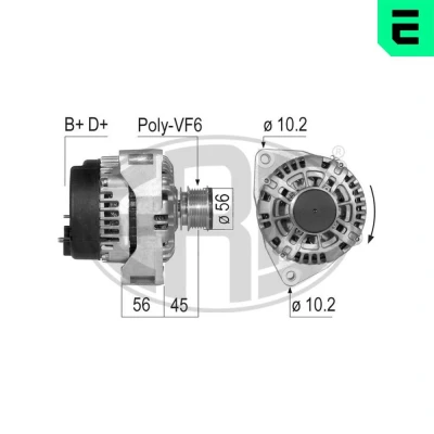 Imagem de ERA Alternador 14V 115A B+D+ 56mm MERCEDES BENZ: Classe E Sedan, T modell, Sprinter 3 Van 210098A