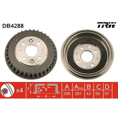 Imagem de TRW DB4288 Tambor de Travão OPEL: Astra F CC, Sedan, FIAT: Panda II Hatchback