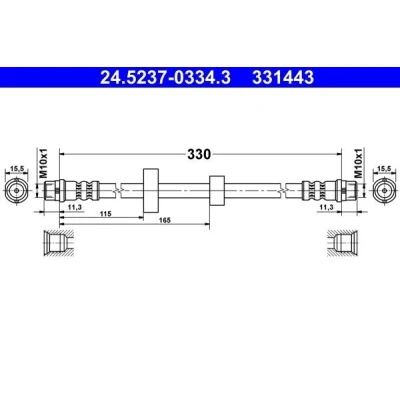 Imagem de ATE 24.5237 0334.3 Mangueira de Travão 330mm VOLKSWAGEN: Transporter 4 Bus, 4,