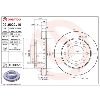 Imagem de BREMBO COATED DISC LINE 09.9022.11 Disco de travão 325 38 8 interior ventilado revestido HUMMER: H2 SUT