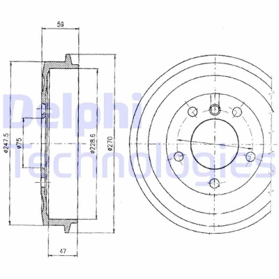 Imagem de DELPHI BF275 Tambor de Travão sem anel sensor do ABS, o rolamento da roda 264 BMW: 3 Sedan, Compact