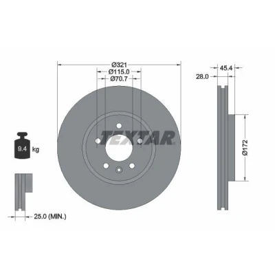 Imagem de TEXTAR 92305505 Disco de travão 321 28 05/06 115 interior ventilado revestido alto carbono sem pernos fixação da roda, cubo roda