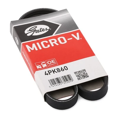 Imagem de GATES Micro V 4PK860 Correia trapezoidal estriada 860 4 Poliéster, EPDM (borracha de etileno propileno dieno) BMW: 3 Sedan, Touring, 5 Sedan