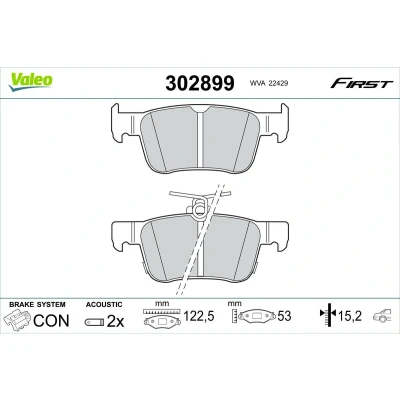 Imagem de VALEO 302899 Jogo de pastilhas para travão disco Eixo traseiro incl. contacto aviso desgaste sem parafusos, com chapa anti ruído