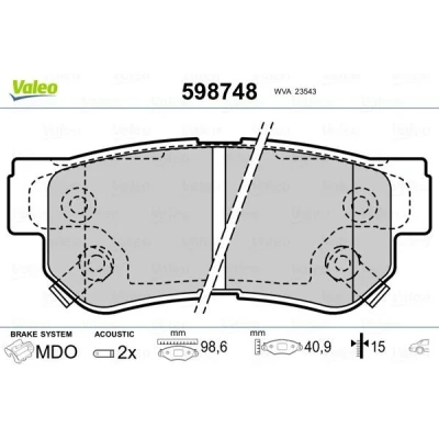 Imagem de VALEO 598748 Jogo de pastilhas para travão disco Eixo traseiro incl. contacto aviso desgaste com chapa anti ruído HYUNDAI: Getz, SANTA FE 2
