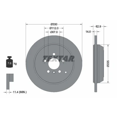 Imagem de TEXTAR PRO 92150803 Disco de travão 330 14 05/07 112 cheio revestido sem pernos fixação da roda, cubo roda MERCEDES BENZ: Classe ML